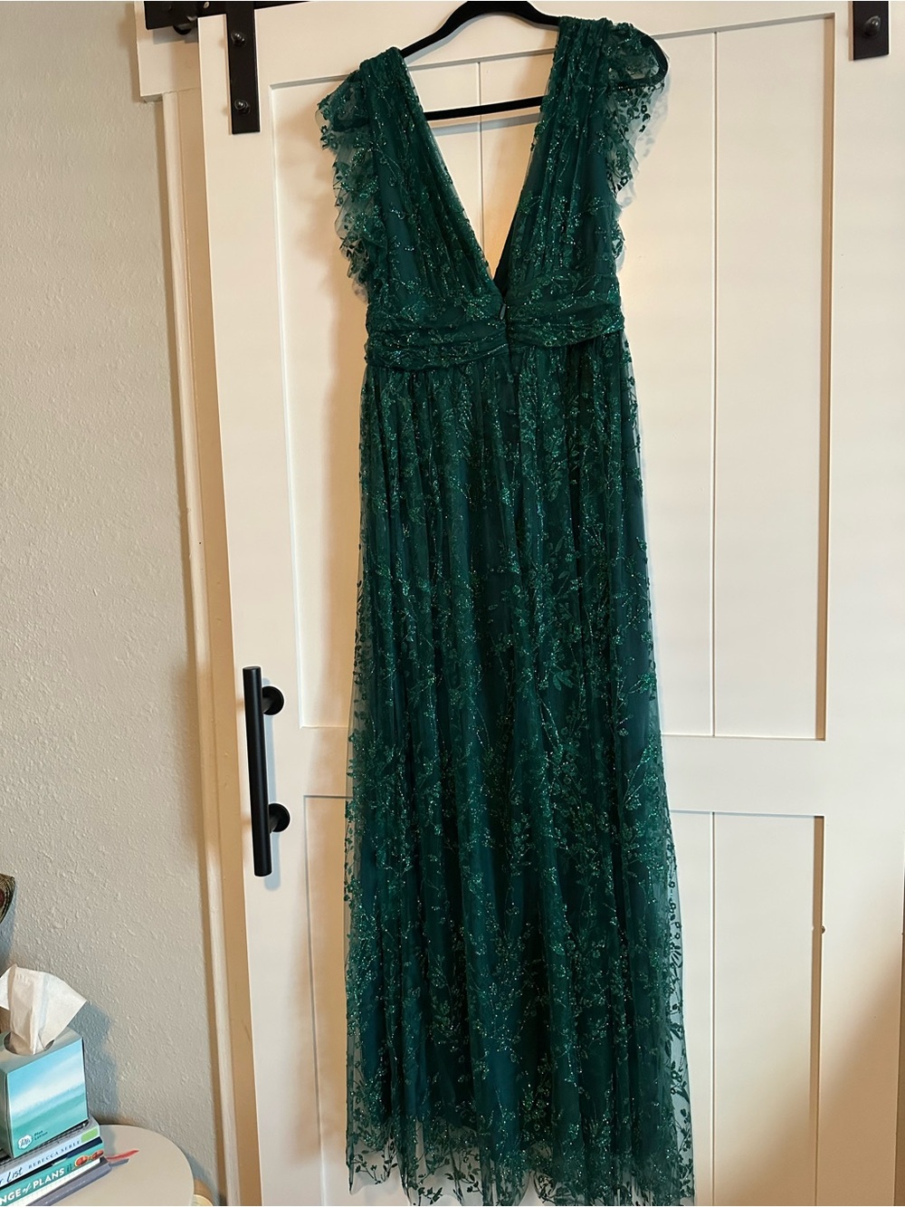 Deep Green Embellished V-Neck Gown - Picture 8 of 11